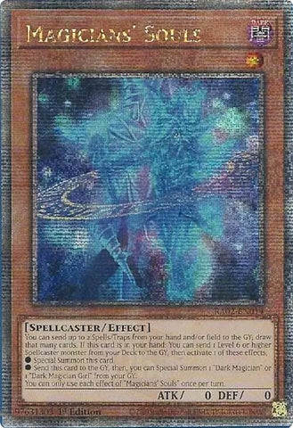A Quarter Century Secret Rare "Magicians' Souls" card from the Yugioh Set: Rarity Collection 2 (RA02).