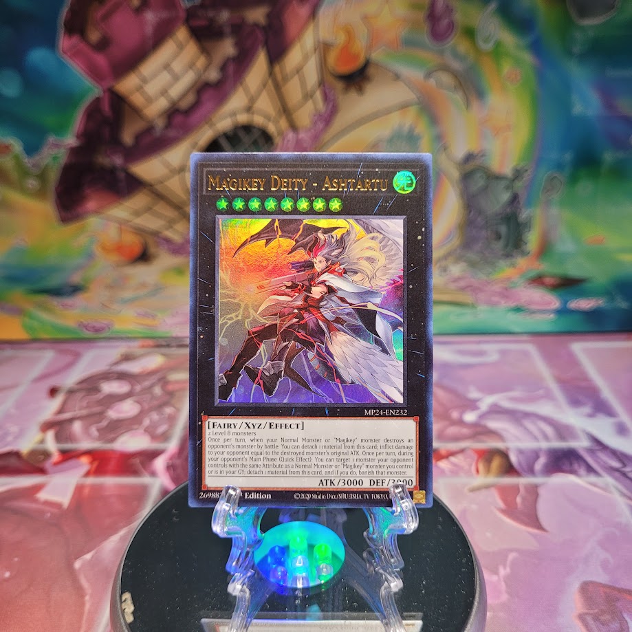 An Ultra Rare "Magikey Deity - Ashtartu" card from the Yugioh Set: 25th Anniversary Tin: Dueling Mirrors.