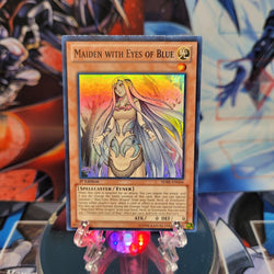 A Super Rare "Maiden with Eyes of Blue" card from the Yugioh Structure Deck: Saga of Blue-Eyes White Dragon.