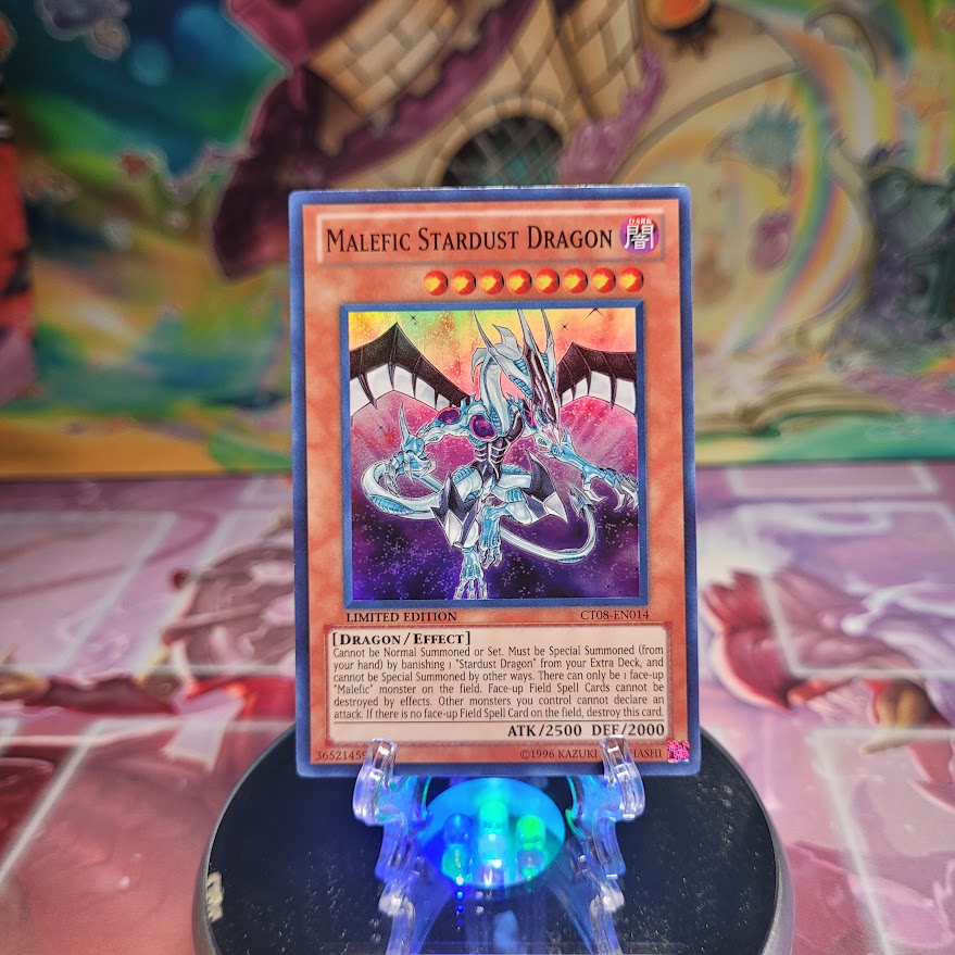 A Limited Edition Super Rare "Malefic Stardust Dragon" card Tin Promo from the Yugioh 2011 Collector Tins.