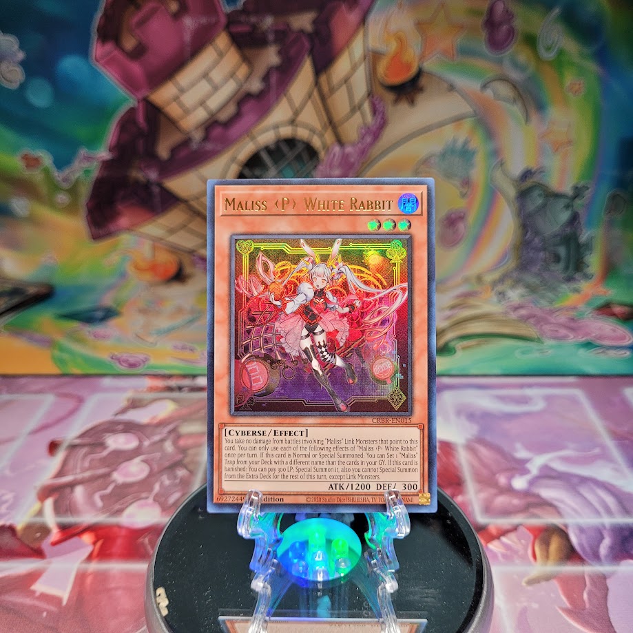 An Ultra Rare "Maliss P White Rabbit" card from the Yugioh Set: Crossover Breakers.