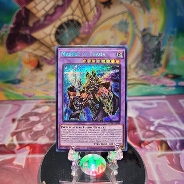 A Prismatic Secret Rare "Master of Chaos" card from the Yugioh Set: 25th Anniversary Tin: Dueling Heroes Mega-Tin Mega Pack.