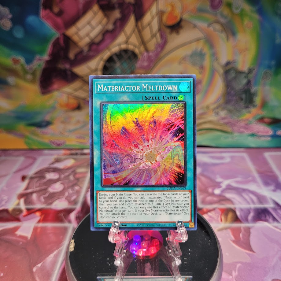 A Super Rare "Materiactor Meltdown" card from the Yugioh Set: Supreme Darkness (SUDA).