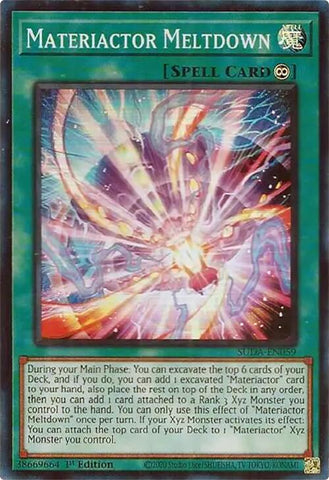 A Super Rare "Materiactor Meltdown" card from the Yugioh Set: Supreme Darkness (SUDA).