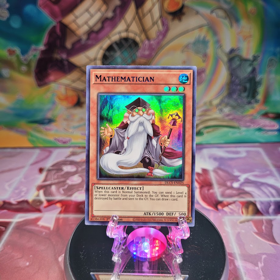 An Ultra Rare Blue "Mathematician" card from the Yugioh Set: Dragons of Legend: The Complete Series (DLCS).
