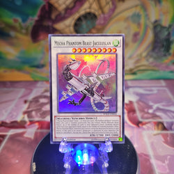 A Super Rare "Mecha Phantom Beast Jaculuslan" card from the Yugioh Set: World Superstars.