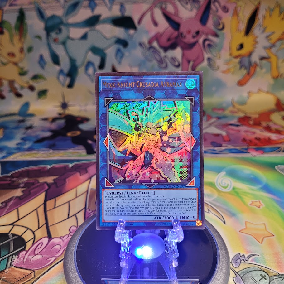 An Ultra Rare "Mekk-Knight Crusadia Avramax" card from the Yugioh Set: Magnificent Monsters (MAMO).