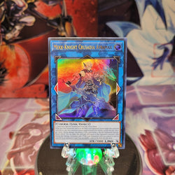 An Ultra Rare "Mekk-Knight Crusadia Avramax" card from the Yugioh Set: Rarity Collection 1 (RA01).