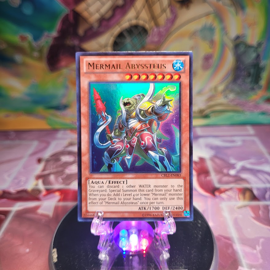 An Ultra Rare "Mermail Abyssteus" card from the Yugioh Set: Cosmo Blazer.