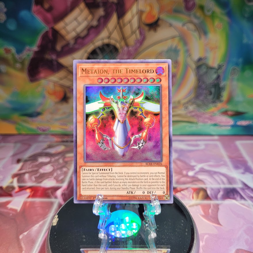 An Ultra Rare "Metaion, the Timelord" card from the Yugioh Set: Battles of Legend: Relentless Revenge.