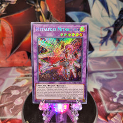 A Secret Rare "Metalfoes Mithrilium" card from the Yugioh Set: Battles of Legend: Relentless Revenge (BLRR).