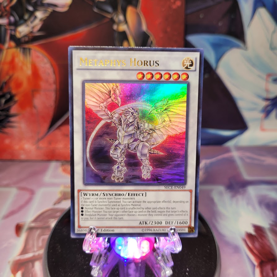 An Ultra Rare "Metaphys Horus" card from the Yugioh Set: Secrets of Eternity.
