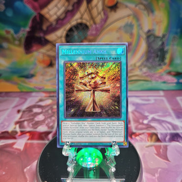 A Secret Rare "Millennium Ankh" card from the Yugioh Set: The Infinite Forbidden.