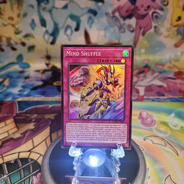 A Super Rare “Mind Shuffle” card from the Yugioh Set: Chaos Origins (CORI).