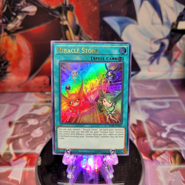 An Ultra Rare "Miracle Stone" card from the Yugioh Set: Battles of Legend: Hero's Revenge (BLHR).