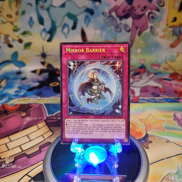 A Secret Rare "Mirror Barrier" card from the Yugioh Set: Battles of Legend: Glorious Gallery (BLGG).