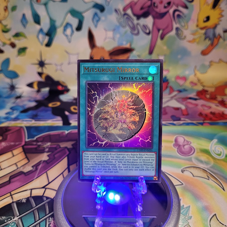 An Ultra Rare "Mitsurugi Mirror" card from the Yugioh Legendary Modern Decks (L26D).