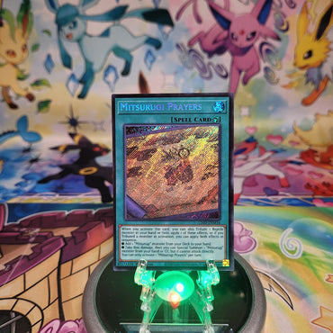 A Secret Rare "Mitsurugi Prayers" card from the Yugioh Legendary Modern Decks (L26D).
