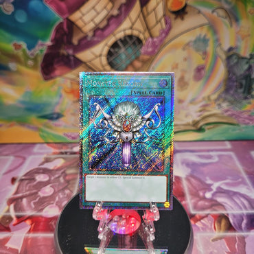 A Platinum Secret Rare "Monster Reborn" card from the Yugioh Set: Quarter Century Bonanza (RA03)