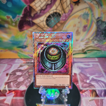 A Platinum Secret Rare "Morphing Jar" card from the Yugioh Set: Quarter Century Bonanza (RA03)