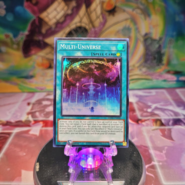 A Super Rare "Multi-Universe" card from the Yugioh Set: Legacy of Destruction.