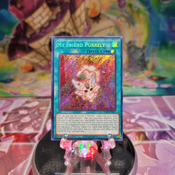 A Secret Rare "My Friend Purrely" card from the Yugioh Set: Rarity Collection 2 (RA02).