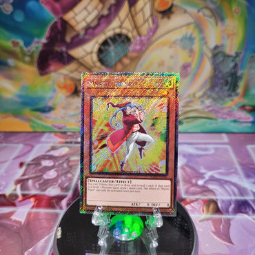 A Platinum Secret Rare "Mystic Piper" card from the Yugioh Set: Quarter Century Stampede (RA04).