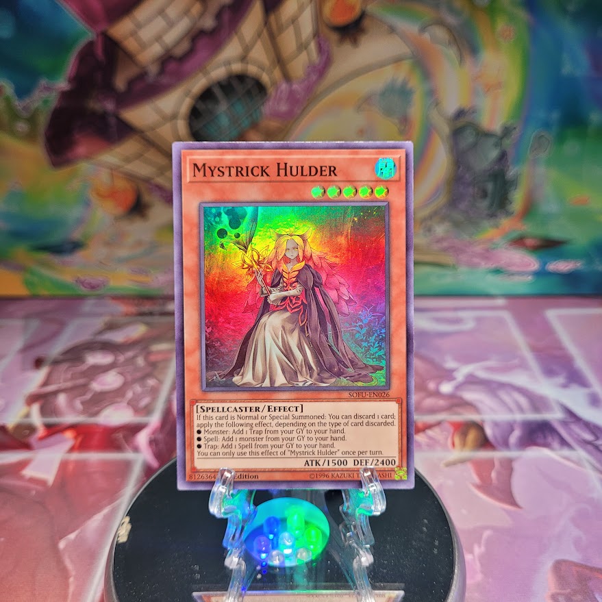 A Super Rare "Mystrick Hulder" card from the Yugioh Set: Soul Fusion.