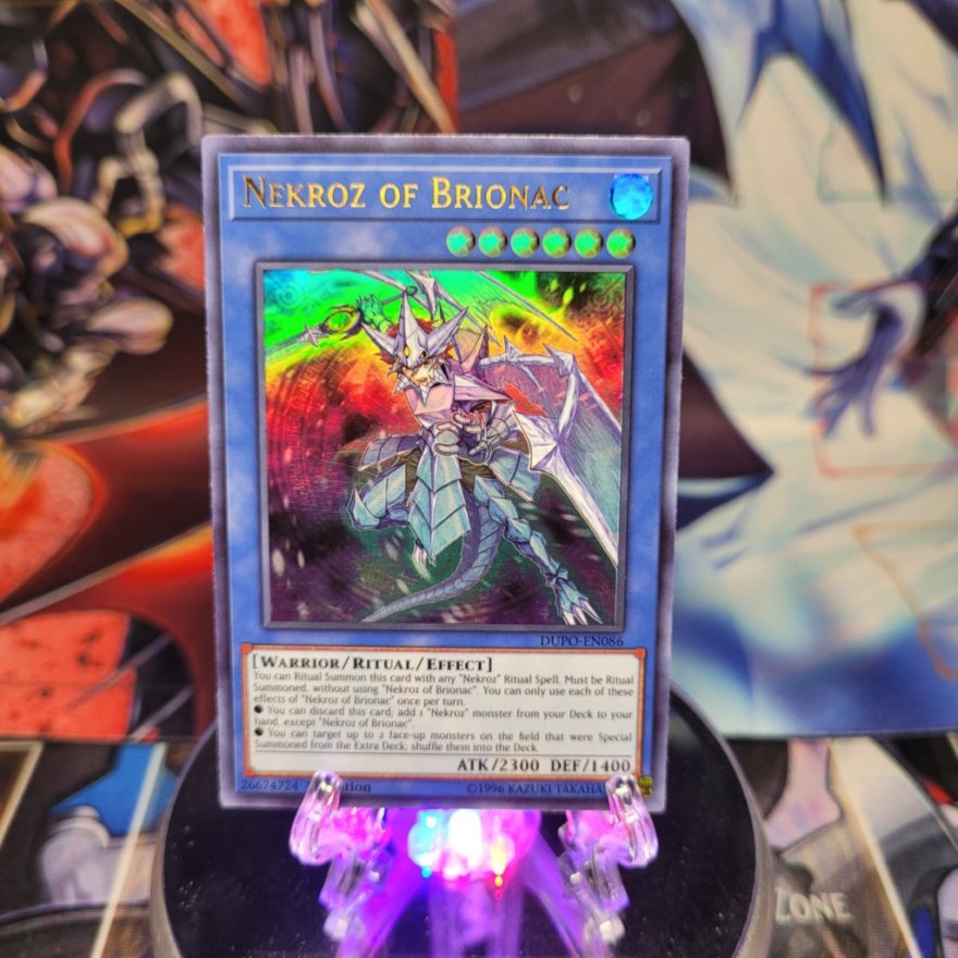 An Ultra Rare "Nekroz of Brionac" card from the Yugioh Set: Duel Power.