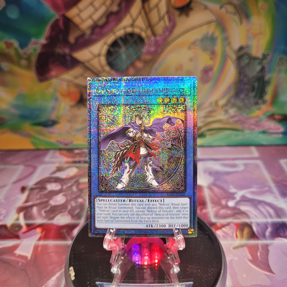 A Quarter Century Secret Rare "Nekroz of Unicore" card from the Yugioh Set: Quarter Century Bonanza (RA03).