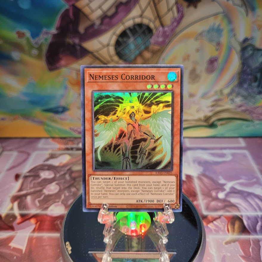A Super Rare "Nemeses Corridor" card from the Yugioh Set: Quarter Century Bonanza (RA03).