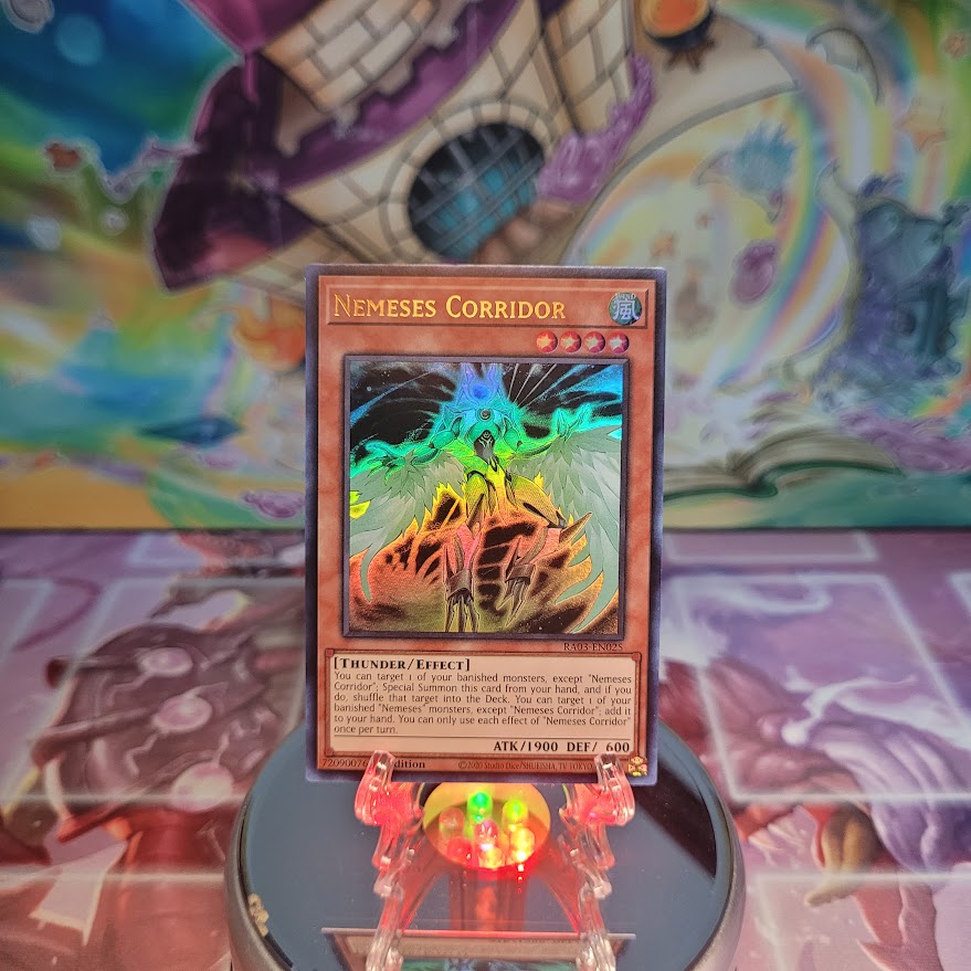 An Ultra Rare "Nemeses Corridor" card from the Yugioh Set: Quarter Century Bonanza (RA03).
