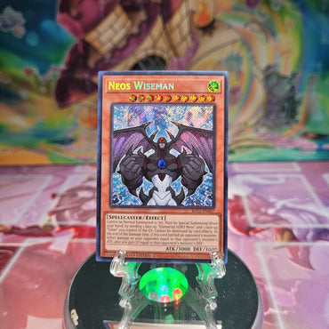 A Secret Rare "Neos Wiseman" card from the Yugioh Set: Battles of Legend: Chapter 1.