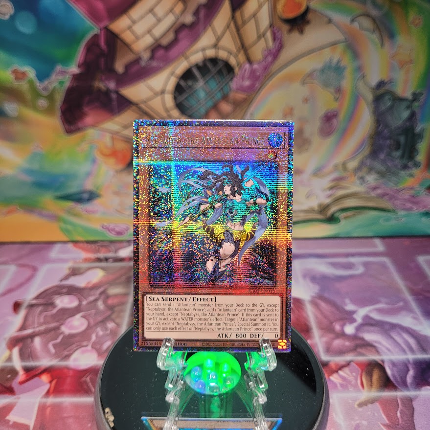  A Quarter Century Secret Rare "Neptabyss, the Atlantean Prince" card from the Yugioh Set: Quarter Century Bonanza (RA03).