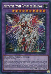 A Secret Rare "Nerva the Power Patron of Creation" card from the Yugioh Set: Duelist's Advance (DUAD).