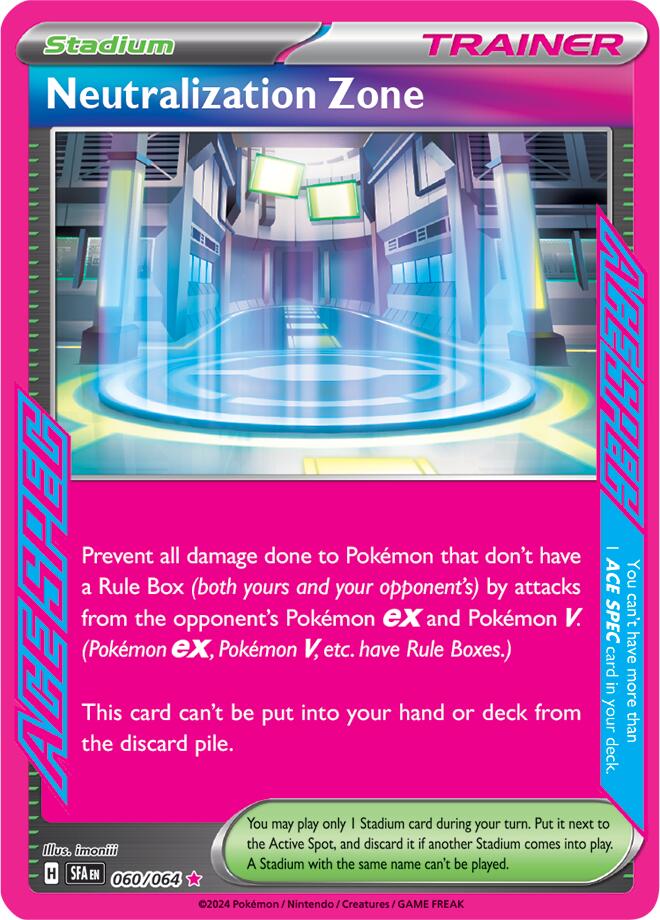 A Rare Ace Spec "Neutralization Zone" (060/064) card from the Pokemon Set: Scarlet & Violet: Shrouded Fable (SFA).