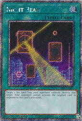A Platinum Secret Rare "Night Beam" card from the Yugioh Set: Quarter Century Stampede (RA04).