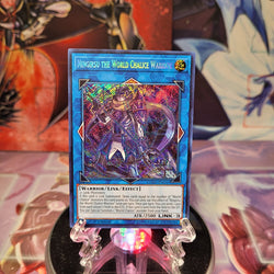 A Secret Rare "Ningirsu The World Chalice Warrior" card from the Yugioh Set: Code of the Duelist.