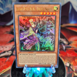 An Ultra Rare "Noh-P.U.N.K. Deer Note" card from the Yugioh Set: Dimension Force.