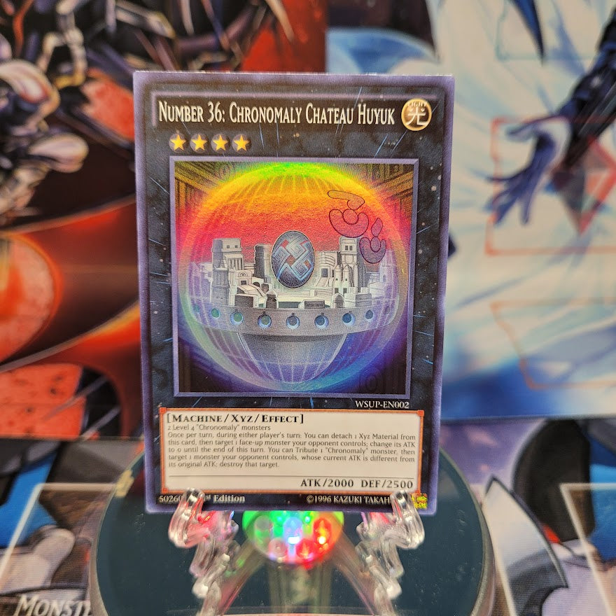 A Super Rare "Number 36: Chronomaly Chateau Huyuk" card from the Yugioh Set: World Superstars.