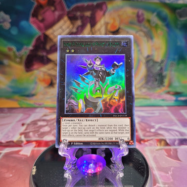 Am Ultra Rare Green "Number 45: Crumble Logos the Prophet of Demolition" card from the Yugioh Set: Dragons of Legend: The Complete Series (DLCS). 