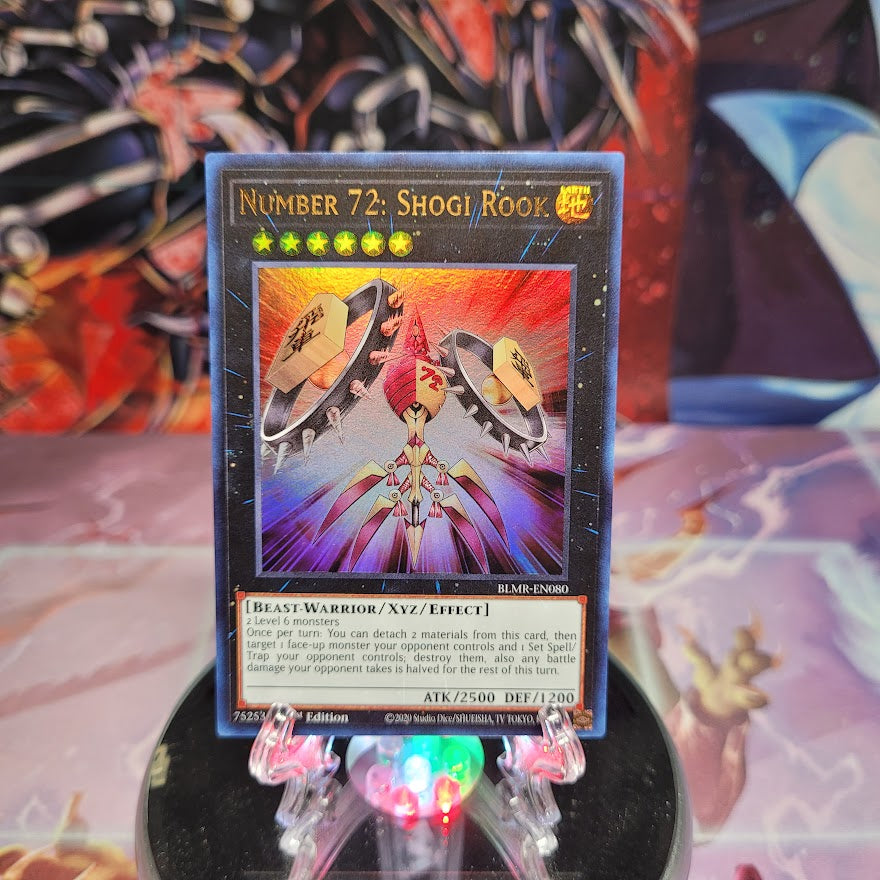 An Ultra Rare "Number 72: Shogi Rook" card from the Yugioh Set: Battles of Legend: Monstrous Revenge.