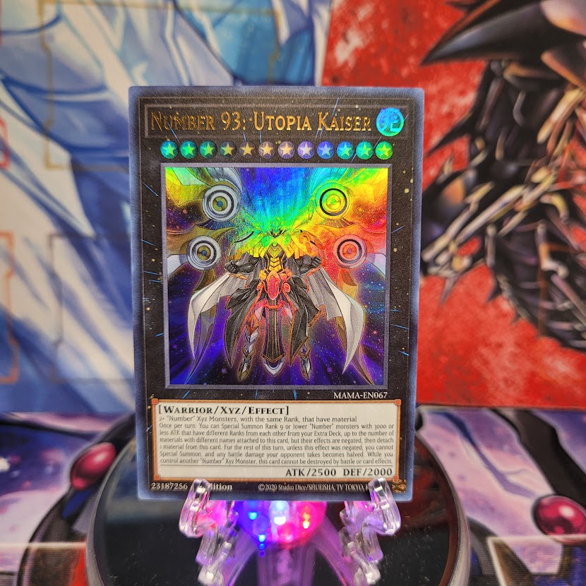 An Ultra Rare "Number 93: Utopia Kaiser" card from the Yugioh Set: Magnificent Mavens.