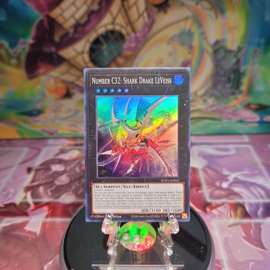 A Super Rare "Number C32: Shark Drake Leveiss" card from the Yugioh Set: Rage of the Abyss (ROTA).