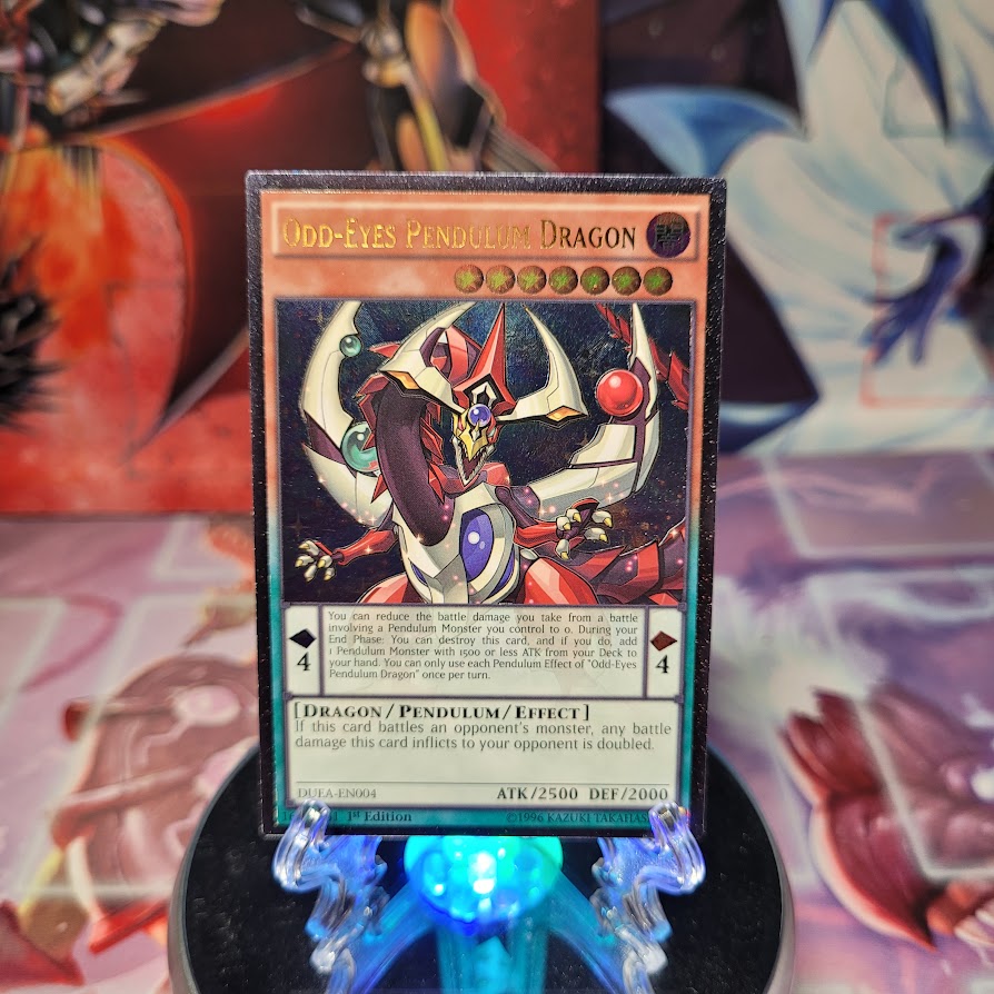 An Ultimate Rare "Odd-Eyes Pendulum Dragon" card from the Yugioh Set: Duelist Alliance (DUEA).