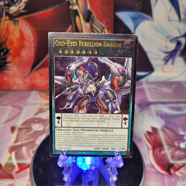 An Ultimate Rare "Odd-Eyes Rebellion Dragon" card from the Yugioh Set: Clash of Rebellions.