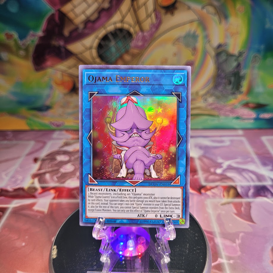 An Ultra Rare "Ojama Emperor" card from the Yugioh Set: Duel Overload.