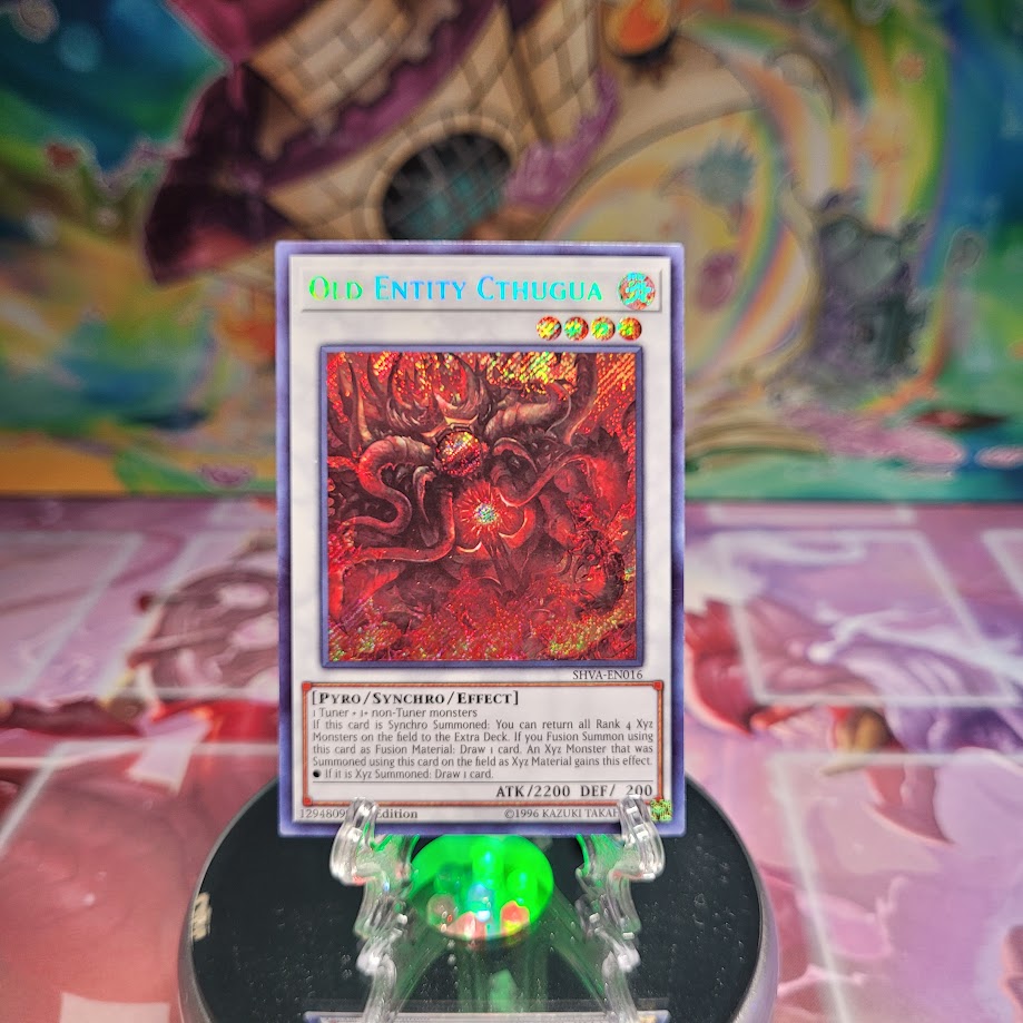 A Secret Rare "Old Entity Cthugua" card from the Yugioh Set: Shadows in Valhalla.