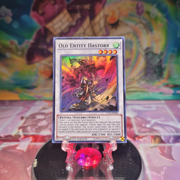 A Super Rare "Old Entity Hastorr" card from the Yugioh 2015 Mega-Tins.