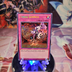 A Secret Rare "Omega Summon" card from the Yugioh Set: Fusion Enforcers (FUEN).